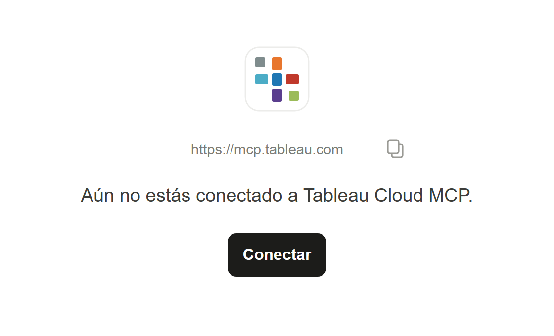 Pantalla del conector Tableau Cloud MCP con el botón Conectar